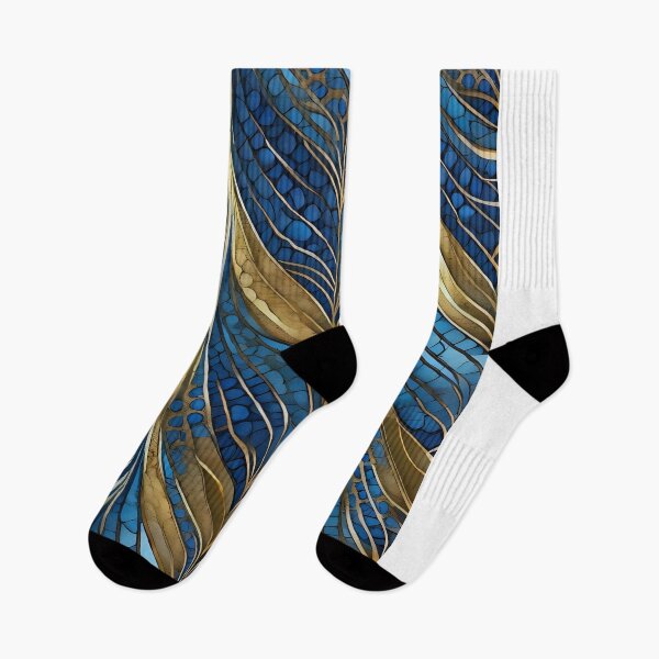 Item preview, Gold blue trendy leaves pattern design designed and sold by digitalartlb.