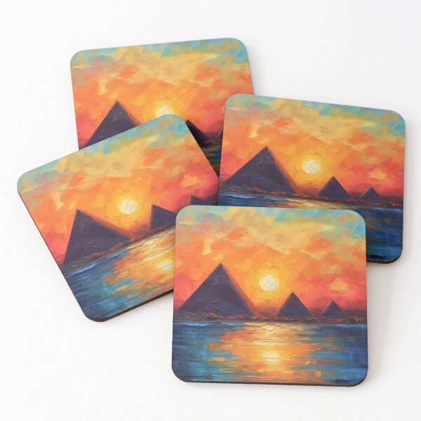 Item preview, Giza Pyramids at Sunrise/Sunset: Serene Impressions of Ancient Wonders in Monet Style designed and sold by HeritageJapArt.