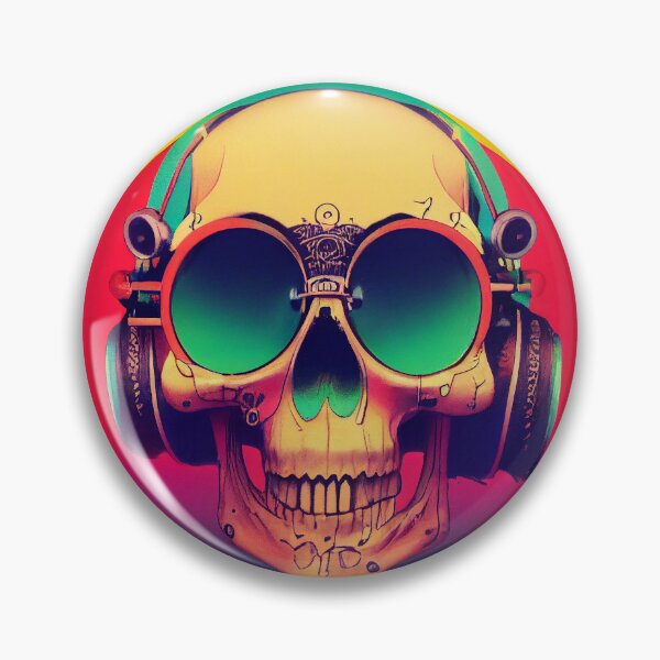Artikelvorschau, Skelly DJ Totenkopf Skelett Retro heller Totenkopf mit Kopfhörern entworfen und verkauft von Bug & Brush.