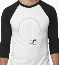 Mid Century Figure 8 Skiers in Retro Style on Teal Men's Baseball ¾ T-Shirt