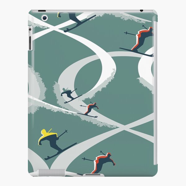 Mid Century Figure 8 Skiers in Retro Style on Teal iPad Snap Case