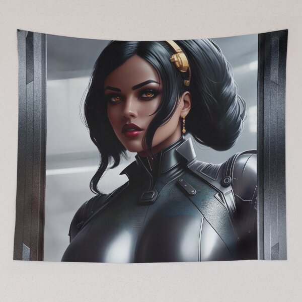 Item preview, Space Pilot Mevalia Duraine Beautiful Sci-Fi AI Concept Art Portrait by Xzendor7 designed and sold by Xzendor7 Digital Art Creations.