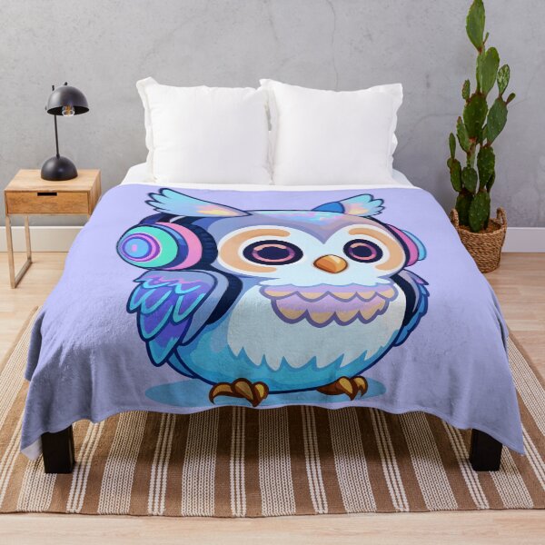 Item preview, Colorful Cute Baby Owl with Headphone - Pastel Purple Pink Blue Anime Chibi Art designed and sold by Cawaiico.