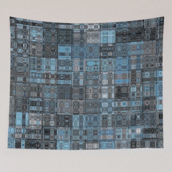 Item preview, Artistic and Creative Abstract Square and Tile Intricate Design Pattern in Blue designed and sold by Trevor Hirst.