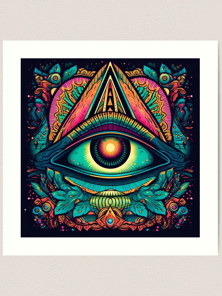Psychedelic mystical third eye radiating vibrant energy
