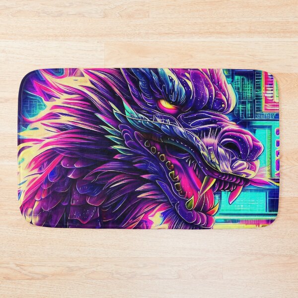 Item preview, Colorful neon dragon in cyber futuristic city designed and sold by TomFrontierArt.