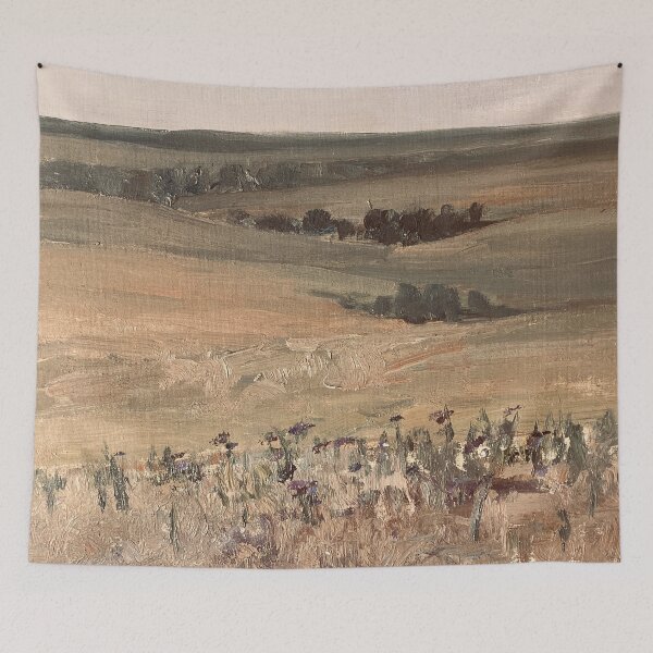 Artikelvorschau, Vintage gedämpftes Landschafts-Wildblumenfeld-Öl auf Leinwand entworfen und verkauft von GalleryDigitals.