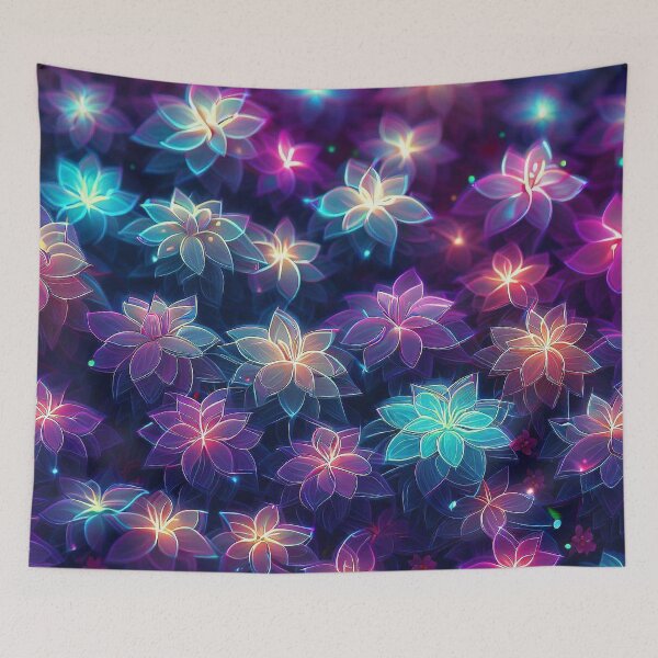 Item preview, Colorful neon cyber flowers pattern designed and sold by TomFrontierArt.
