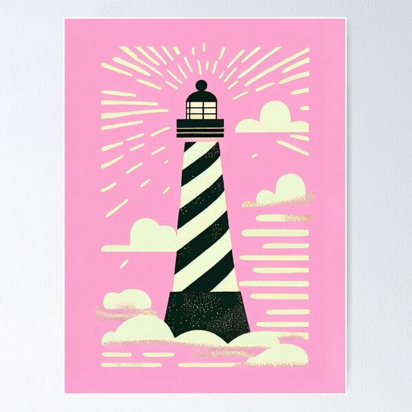 Artikelvorschau, The Pink Lighthouse Retro Poster Dreamy Rooms entworfen und verkauft von PinkNomad.