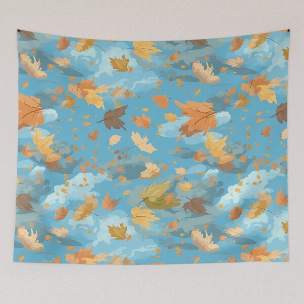 Item preview, Anime-Inspired Autumn var. 5: Seamless Pattern of Windblown Leaves in a Bright Sky designed and sold by stateofhuman.