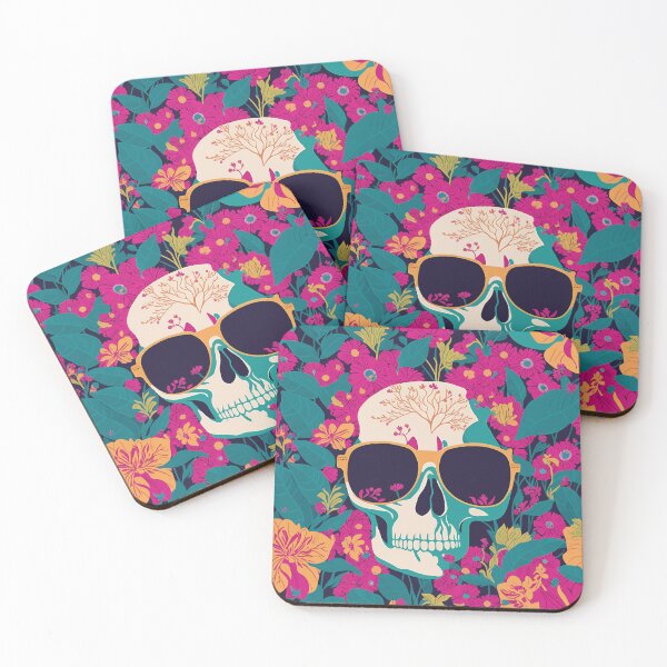 Item preview, illustration a Dead Skull wearing trendy sunglasses and flowers splash designed and sold by Apparel Fashion.