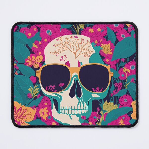 Item preview, illustration a Dead Skull wearing trendy sunglasses and flowers splash designed and sold by Apparel Fashion.