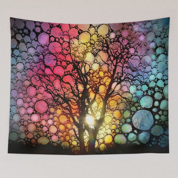 Item preview, Multicolor Tree Silhouette Bubbles Landscape Design 301 designed and sold by artbylucie.