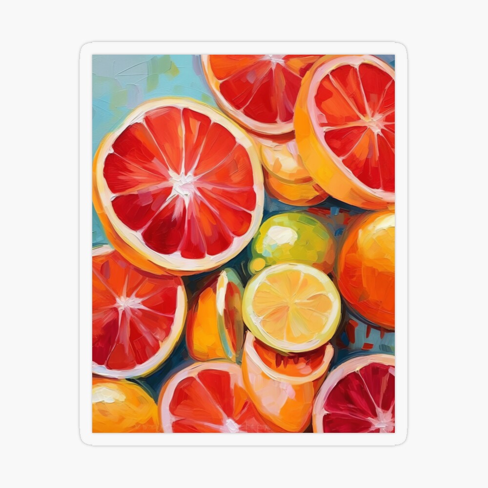 Original acrylic painting on paper unframed - blood orange citrus still  life