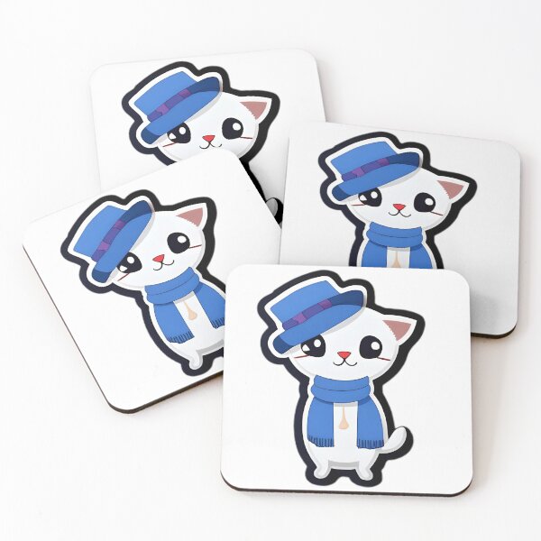 Item preview, A White Cat Wearing a Blue Scarf and a Blue Hat designed and sold by Art Intelligence.