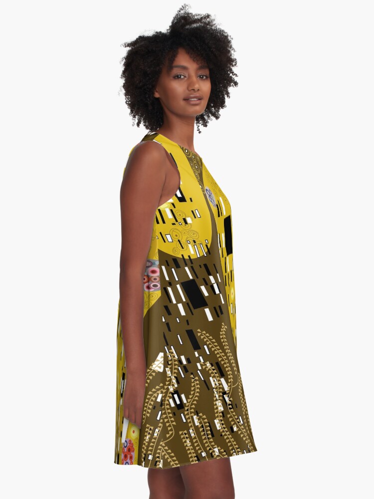 Alternate view of Klimt Art Nouveau Golden Art | 'The Kiss' Inspired A-Line Dress