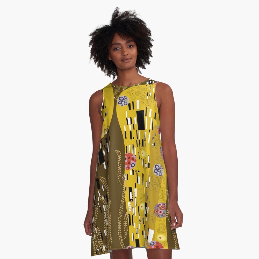 Klimt Art Nouveau Golden Art | 'The Kiss' Inspired A-Line Dress