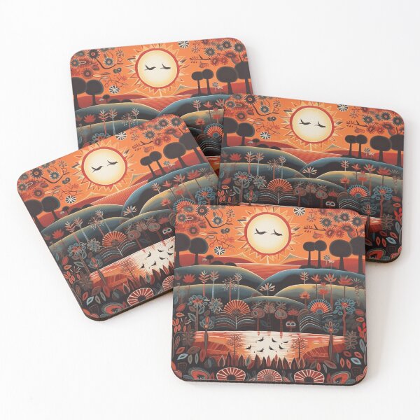 Item preview, Sunset in dunes, folk art style designed and sold by SBD-Shop.