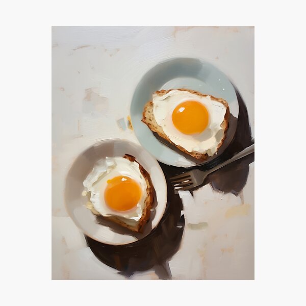 Item preview, Fried Eggs on Toast Still Life Painting designed and sold by PaletaLuminosa.