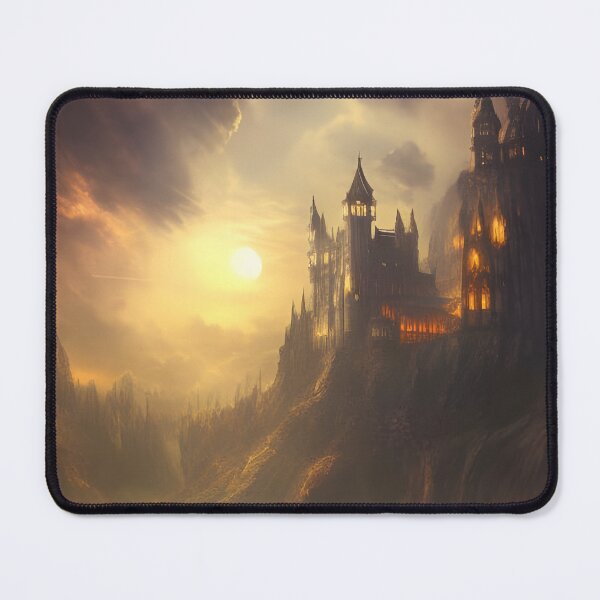 Item preview, Castle with dramatic lighting and fiery moon - Landscape Art  designed and sold by dosedai.