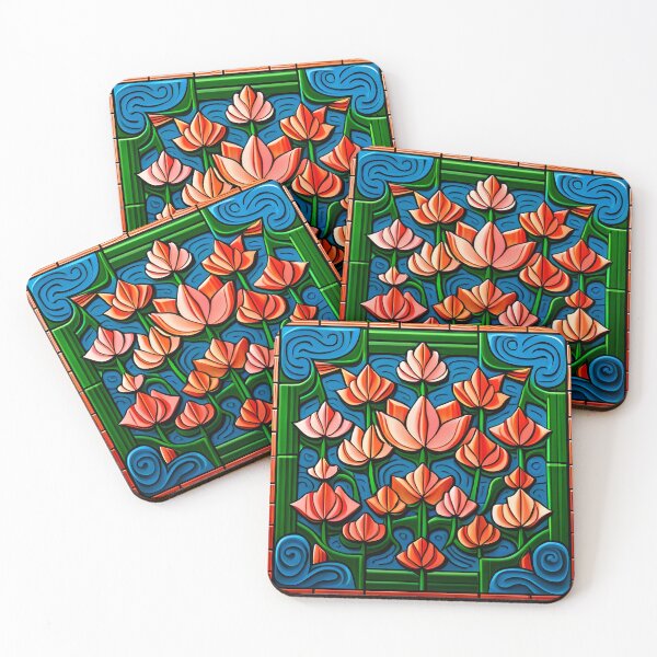 Item preview, Lotus flowers background with carved effect  designed and sold by hadleysheart.