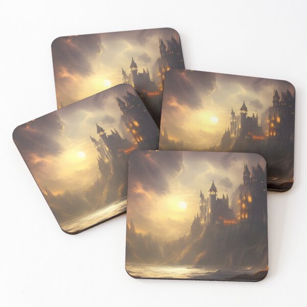 Item preview, Castle with dramatic lighting and fiery moon - Landscape Art  designed and sold by dosedai.
