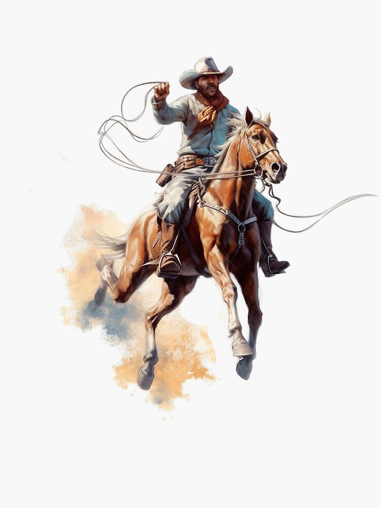 Cowboy rides on a horse with a lasso in his hand Sticker for Sale by  astonishwear