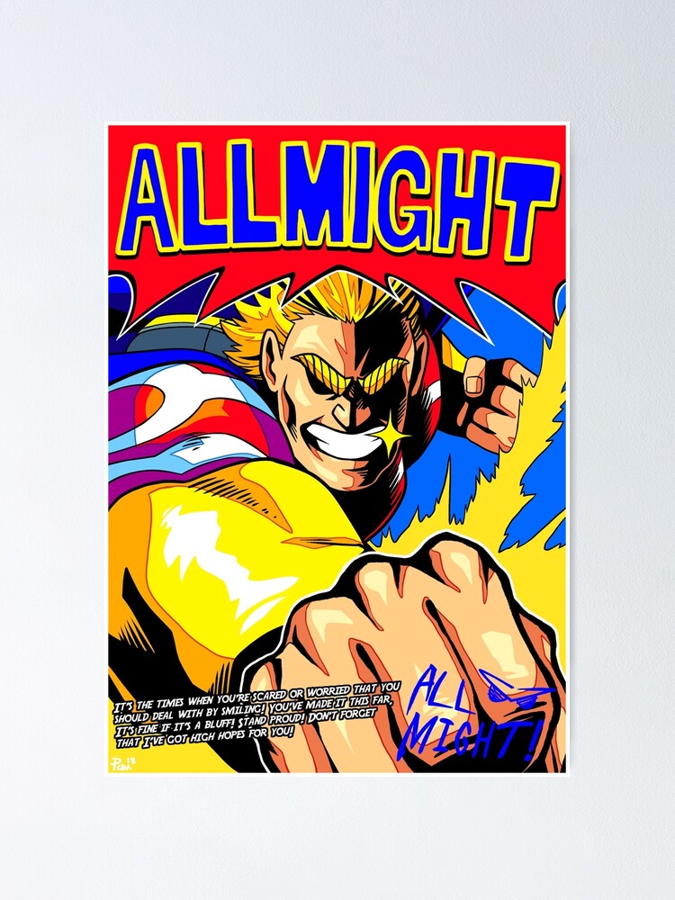 All Might Anime Poster With Quote Signature Poster By Neon Ufo Redbubble