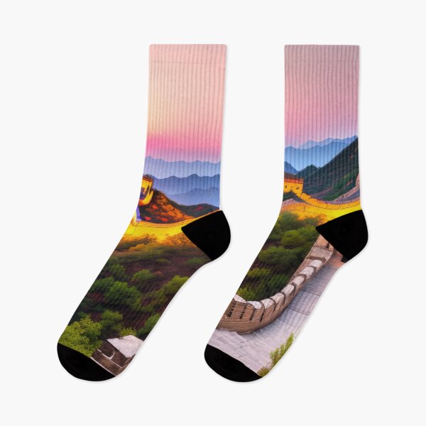 Item preview, Great Wall of China inspired Digital Artwok Panorama over Sunlit Mountains designed and sold by SunnyMcKenzie.