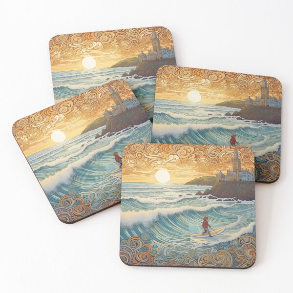 Item preview, Lone Surfer At Fistral Beach Folk Art designed and sold by EpicFoxArt.