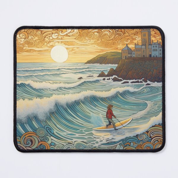 Item preview, Lone Surfer At Fistral Beach Folk Art designed and sold by EpicFoxArt.