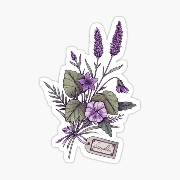 Artikel-Vorschau von Sapphischer Blumenstrauß Butch Lesbischer Stolz Lavendel Bedrohung Violette Stiefmütterchen Sappho Gedichte Queer Cottagecore Fairycore Queer Magic LGBTQIA, designt und verkauft von Veymoth.