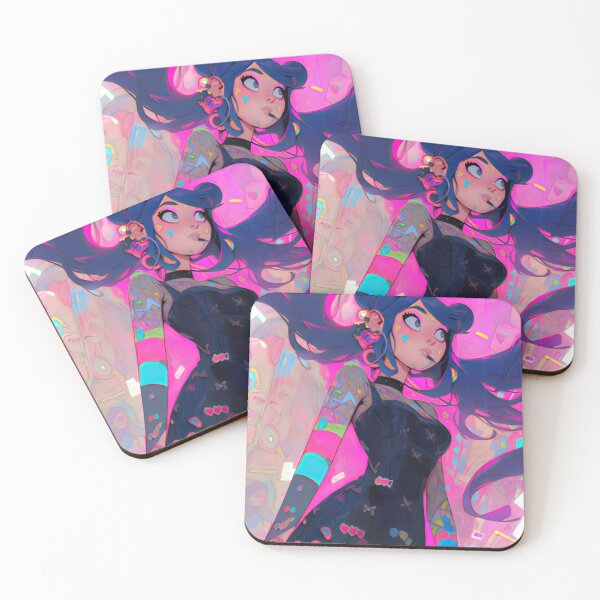Aperçu de l'œuvre Fille gothique kawaii rose et bleu fluo foncé punk d'été créée et vendue par BoudiccaLondon.