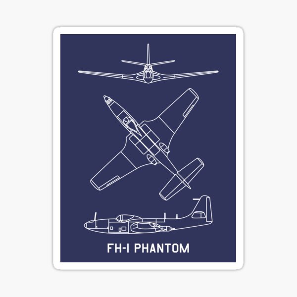 FH-1 Phantom American 1940s Twinjet Jet Aircraft Blueprints Sticker