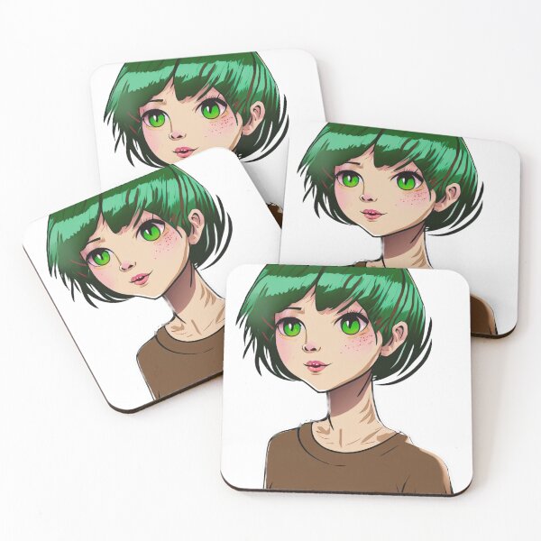 Item preview, A very cute short green haired and green eyed female cartoon character wearing a brown T-shirt designed and sold by FCEalin.