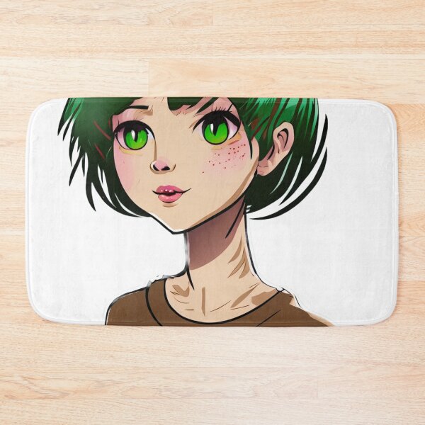 Item preview, A very cute short green haired and green eyed female cartoon character wearing a brown T-shirt designed and sold by FCEalin.