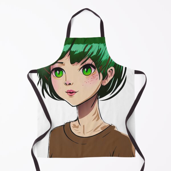 Item preview, A very cute short green haired and green eyed female cartoon character wearing a brown T-shirt designed and sold by FCEalin.