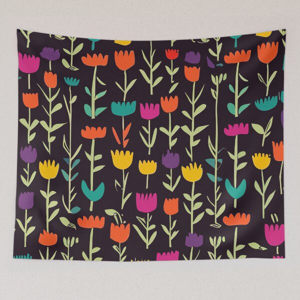 Item preview, Retro Multicolour Tulips Against a Black Background designed and sold by SamJanner.
