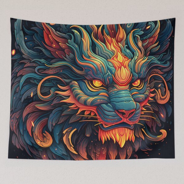 Item preview, Digital Art Tiger- Graphic Colorful Tiger Abstract Blue and Fire Orange Flaming tiger designed and sold by JD72shirtshop.