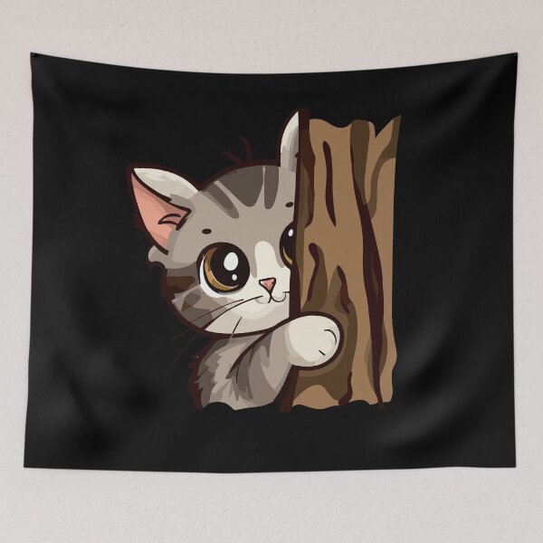 Item preview, Shy baby cat peering out from behind a tree designed and sold by Colorful Dreams.