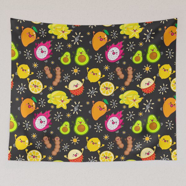 Item preview, Excited happy tropical fruits (Dark BG) designed and sold by mixMixtli.
