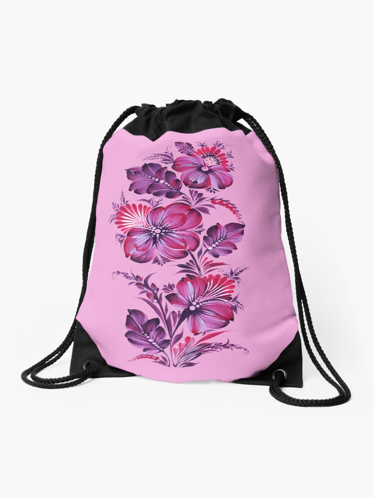 Purple flowers, branch with flowers, Petrykivsky flower print