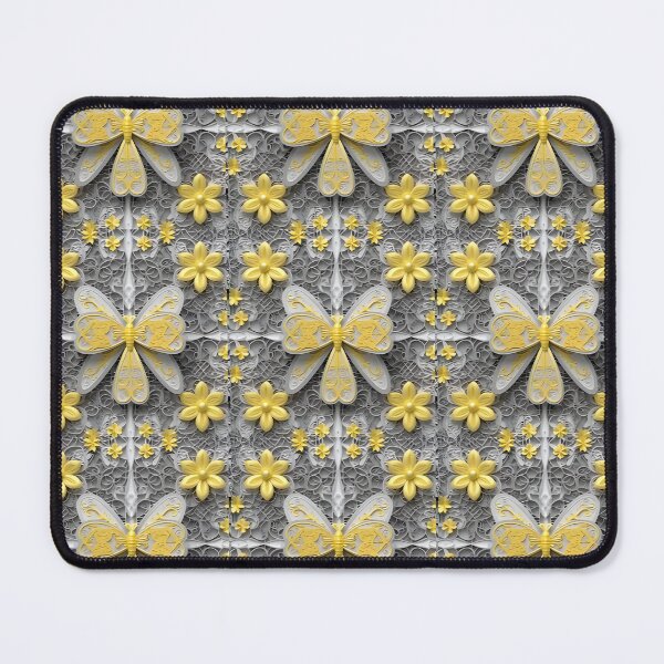 Item preview, Yellow Butterfly With Silver Adornments, Bumble Bee look, Flowers with Pearls, Industrial Filigree designed and sold by MiracleROLArt.
