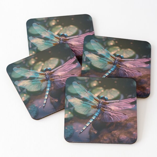 Item preview, dragonfly on pond water colorful designed and sold by boldbrushstroke.