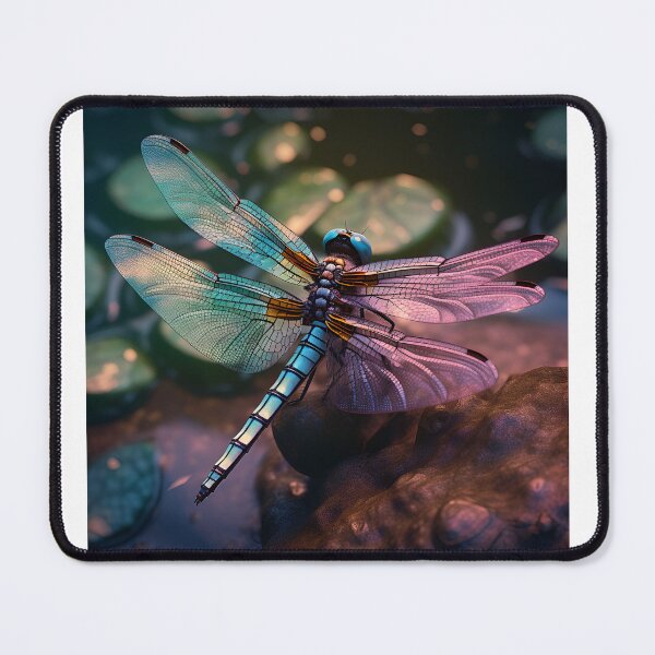Item preview, dragonfly on pond water colorful designed and sold by boldbrushstroke.