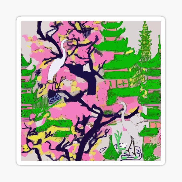Item preview, Heron in chinoiserie garden designed and sold by SophieClimaArt.