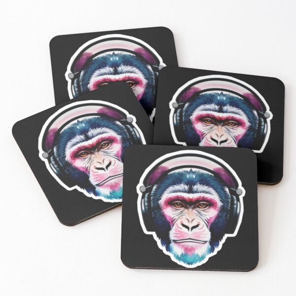 Item preview, chimpanzee with headphones designed and sold by Artcolage87.