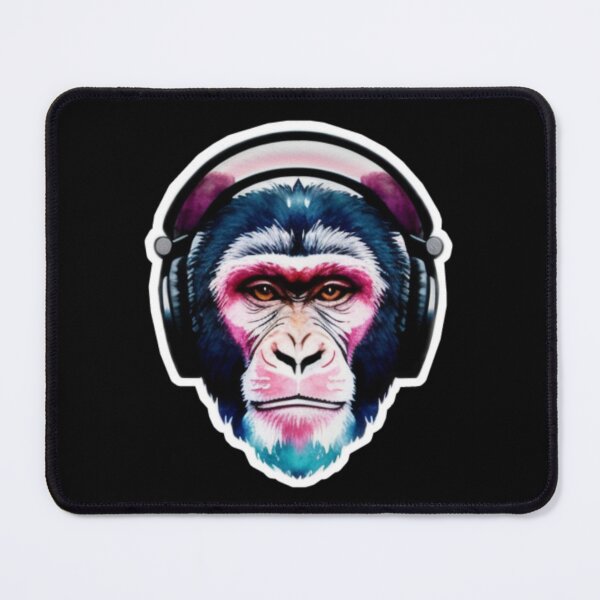 Item preview, chimpanzee with headphones designed and sold by Artcolage87.