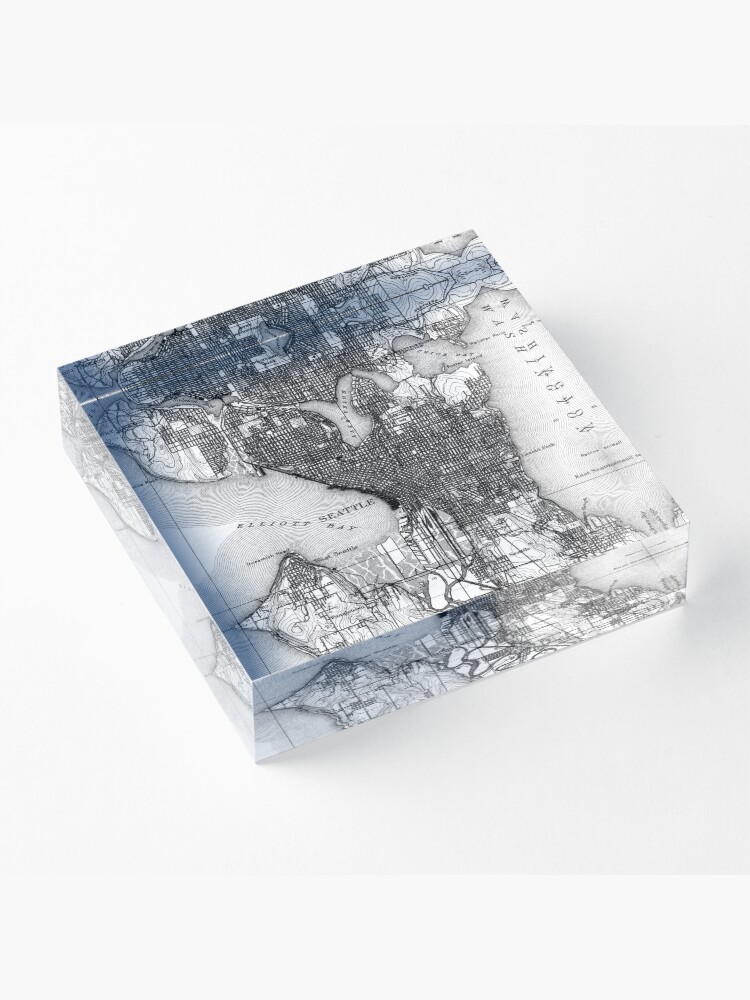 Alternate view of Vintage Map of Seattle Washington (1908) BW Acrylic Block