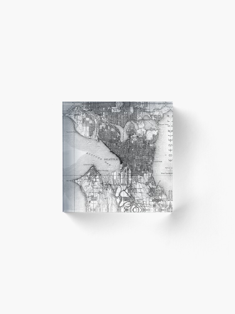 Alternate view of Vintage Map of Seattle Washington (1908) BW Acrylic Block